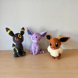 Bundle of Three Eevee Evolution Pokemon Plush Stuffed Toys Umbreon Espeon Eevee